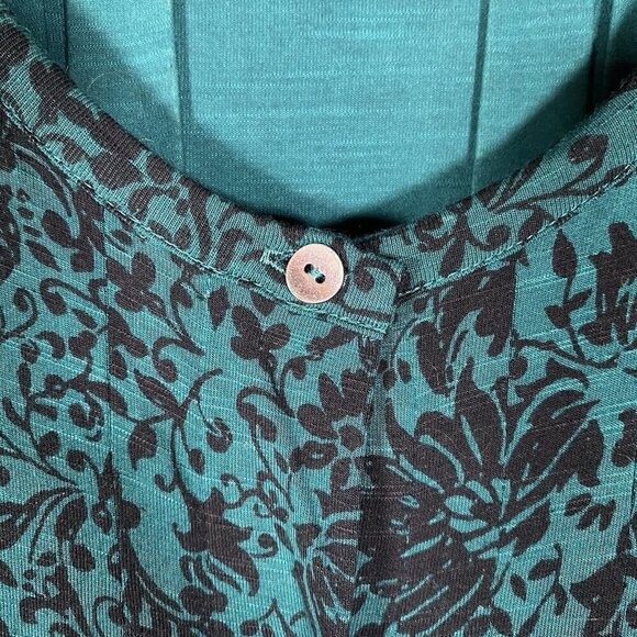 J Jill Dress XL Viridian Deco Scroll Green Floral Pleated Button Up Stretch - Picture 5 of 12